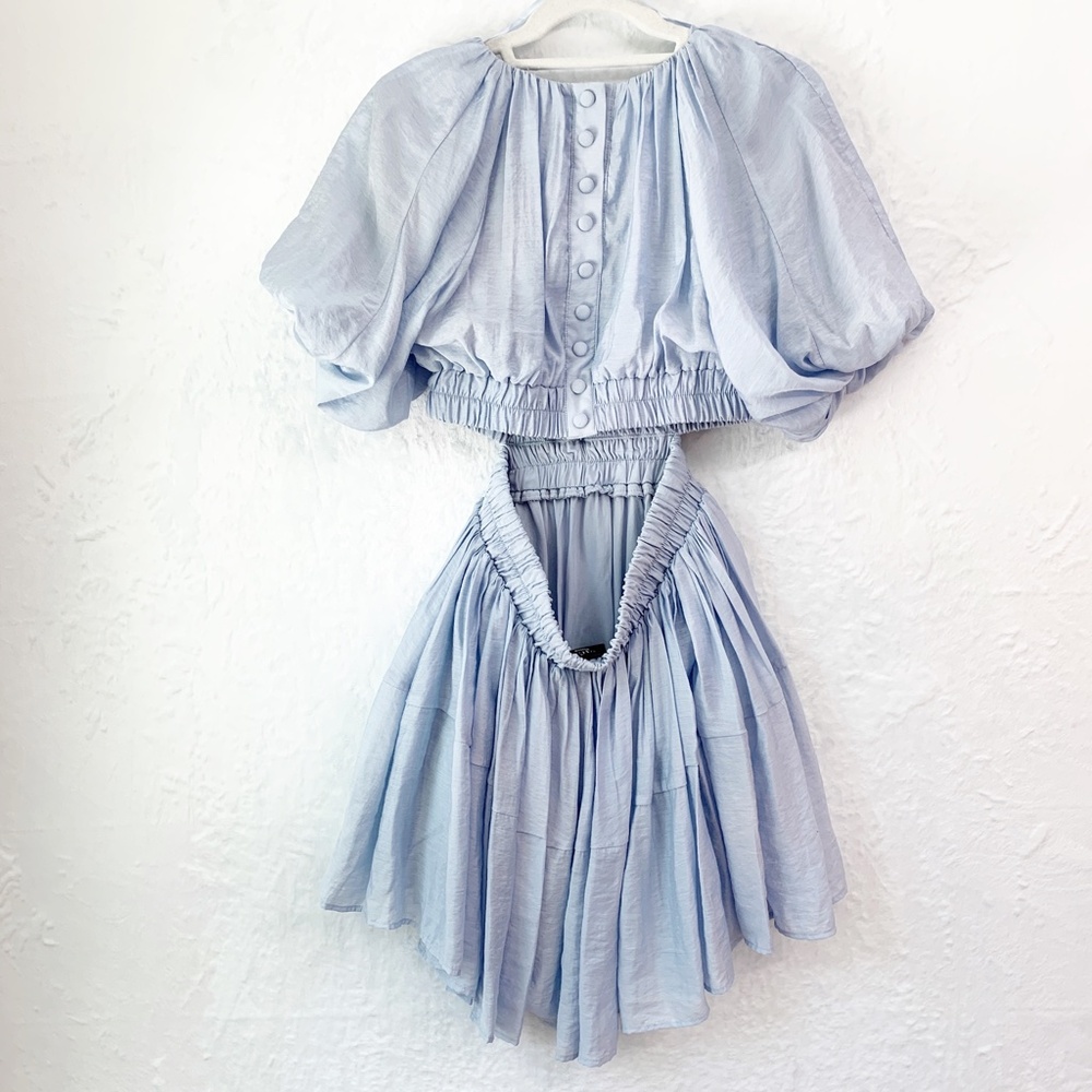 Vici Light Blue Puff Sleeve Cut-Out Detail Mini Dress Sz M - Picture 6 of 15